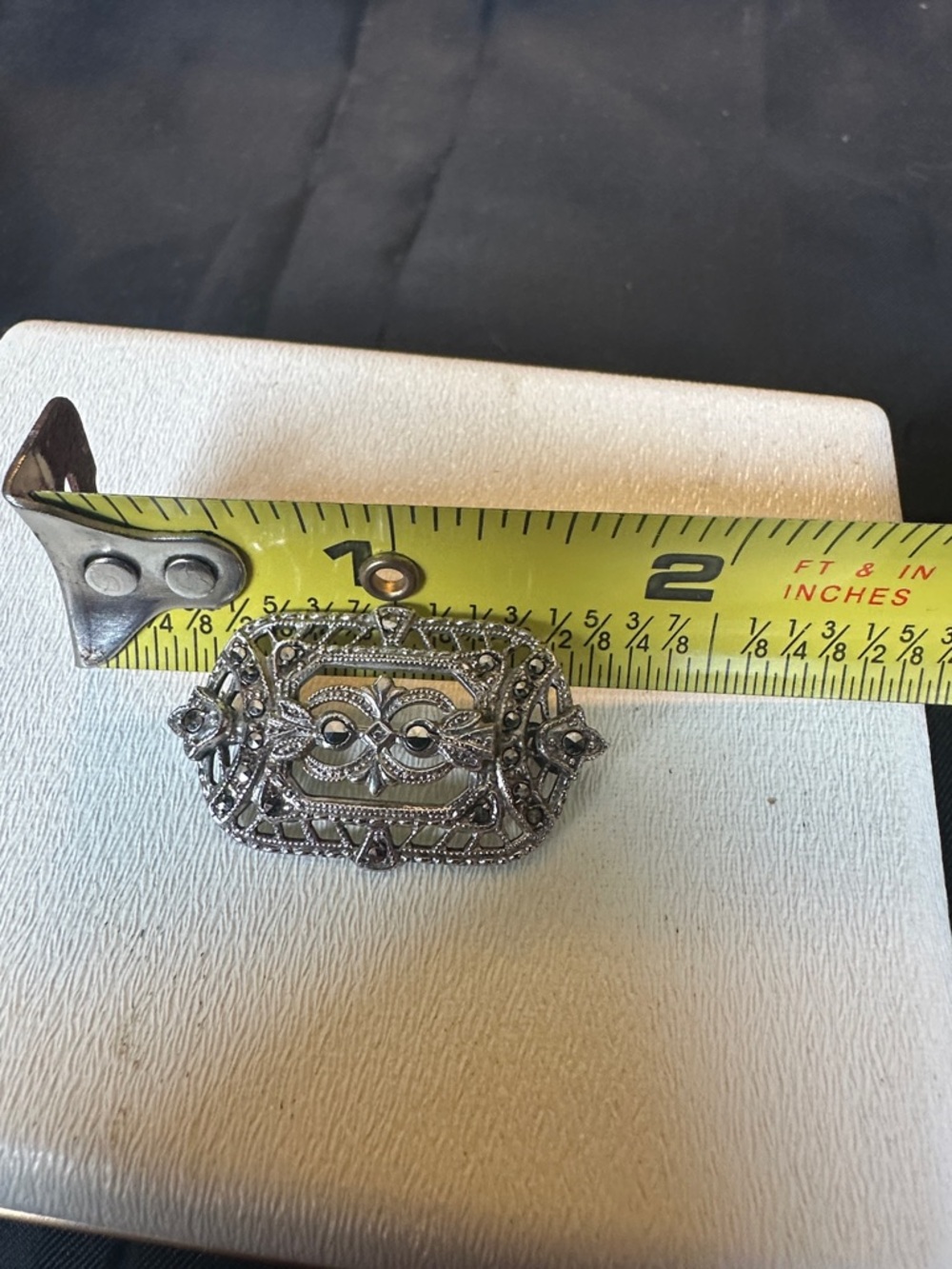 Vintage Sterling Silver Marcasite Brooch – Art Deco Style Filigree Pin - Picture 6 of 6